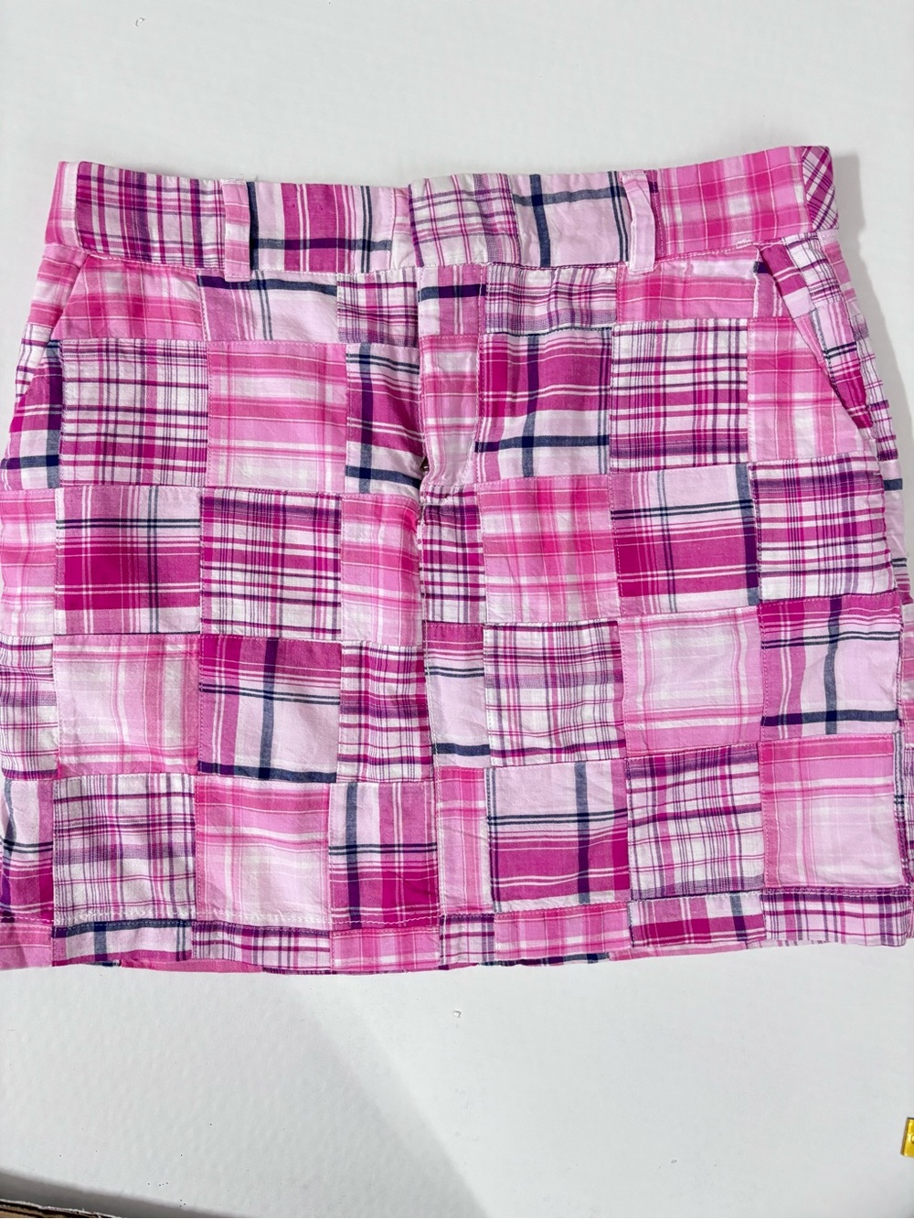Pink Plaid Patchwork Preppy Y2K Mini Skirt Medium 6